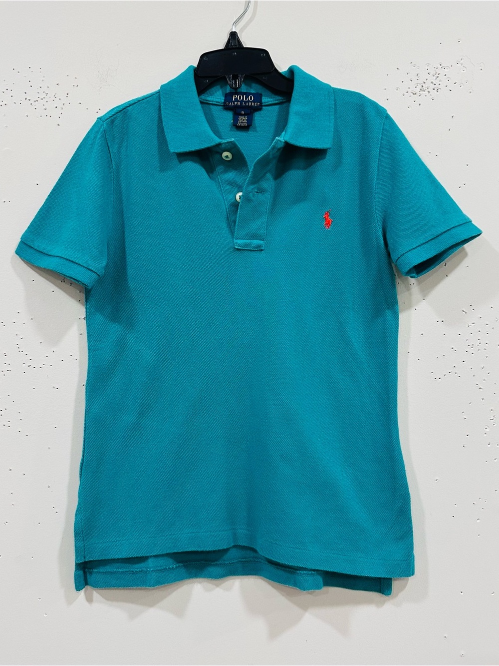 Polo Ralph Lauren Boys Girls Kid Polo Shirt Sz 6 Turquoise Green Red Pony Mesh